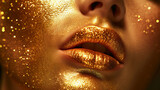 Female face with fashion gold make up