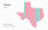 Texas map is shown in a chart with bars and lines. Japanese candlestick chart Series	