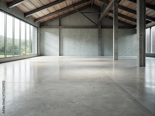 The simple cement floor contrasts with the loft architecture structure generative ai