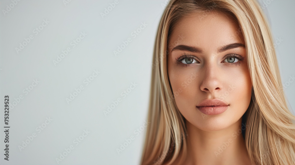 A woman, posing for beauty magazine for cosmetics product advertisement, and she has straight hair A woman, posing for beauty magazine for cosmetics product advertisement, and she has straight hair