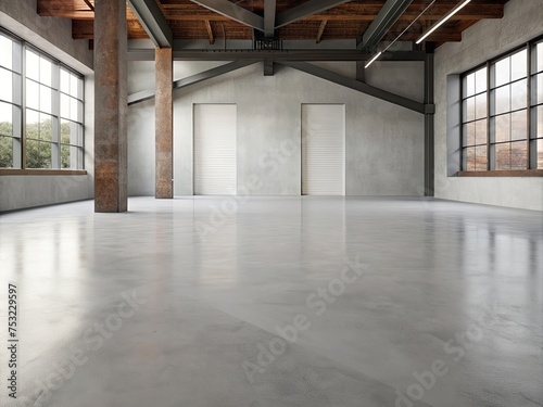 The simple cement floor contrasts with the loft architecture structure generative ai