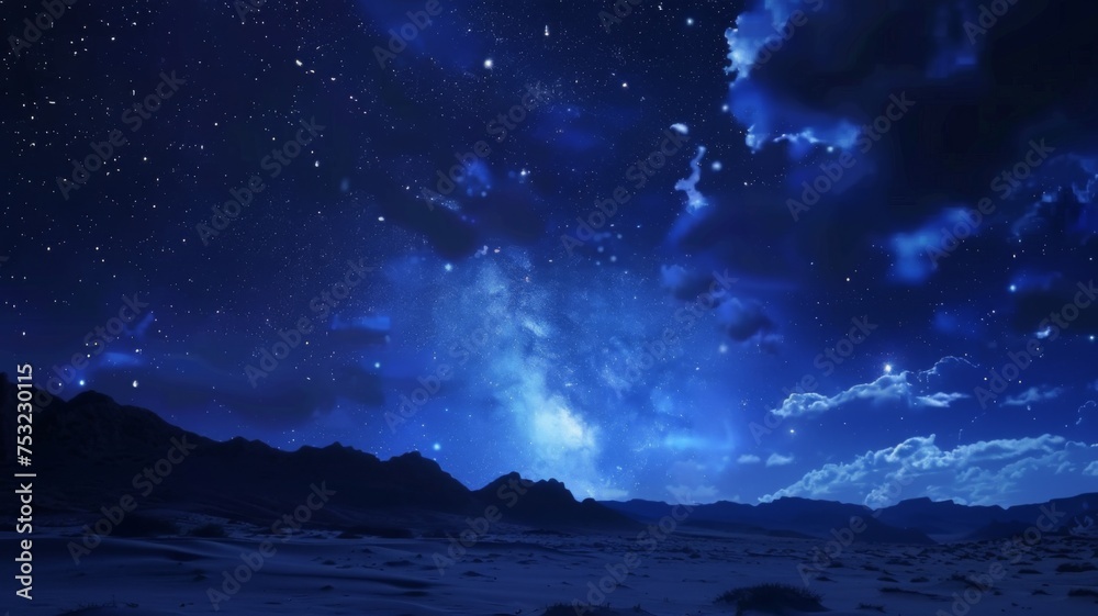 Desert Nightscape Starry night sky over a desert landscape - A breathtaking nightscape ...
