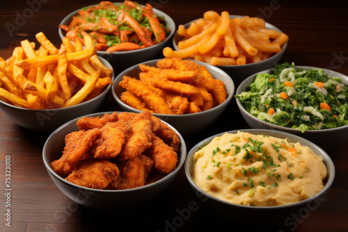 Assorted Comfort Food Selection in Bowls