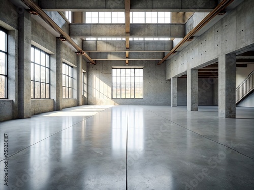 The simple cement floor contrasts with the loft architecture structure generative ai