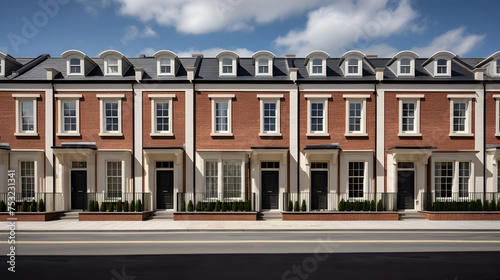 Architectural symmetry in a row of townhouses,
