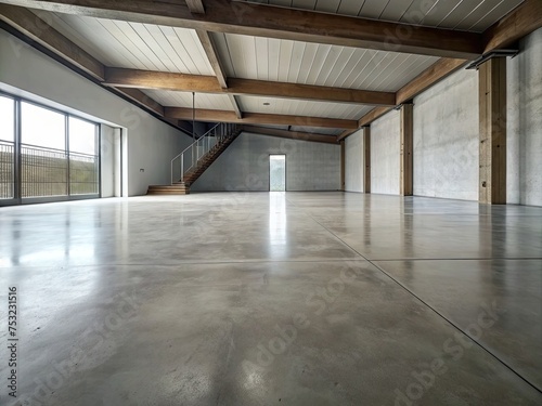 The simple cement floor contrasts with the loft architecture structure generative ai