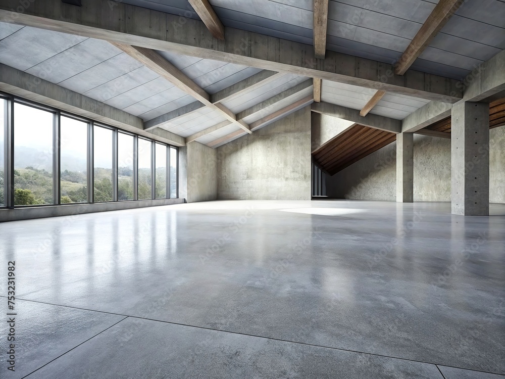 The simple cement floor contrasts with the loft architecture structure generative ai The simple cement floor contrasts with the loft architecture structure generative ai