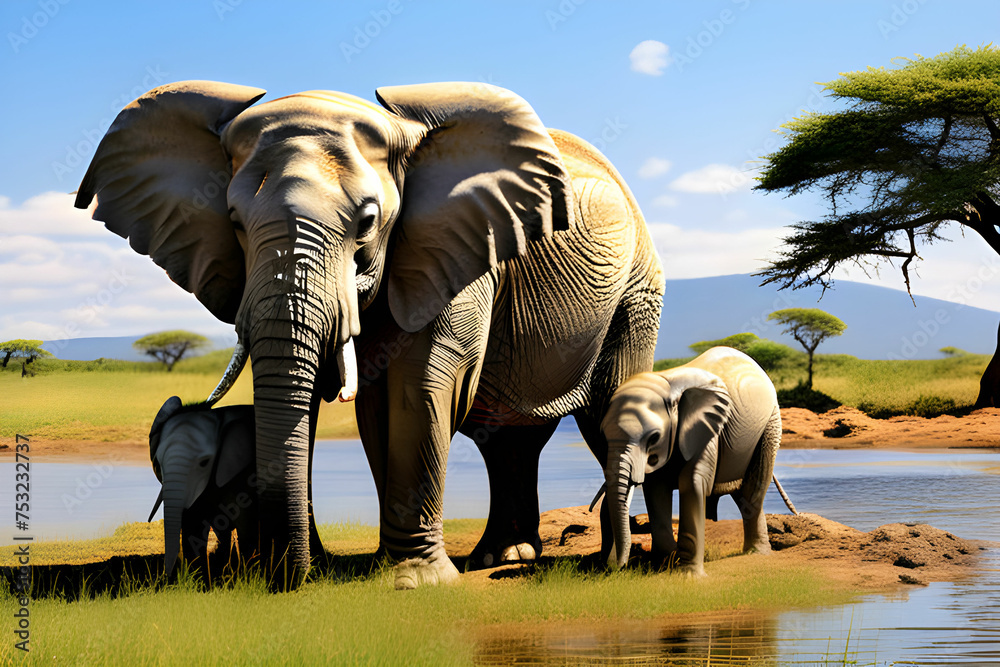 Fototapeta premium elephant family. Generative AI