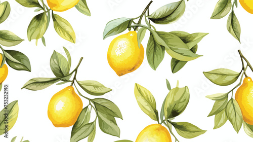 Watercolor lemon branch seamless pattern freehand dr © Mishi