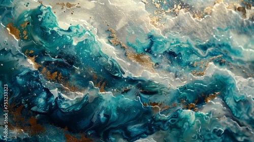 Close-Up of Blue and Gold Painted Canvas. Generative AI