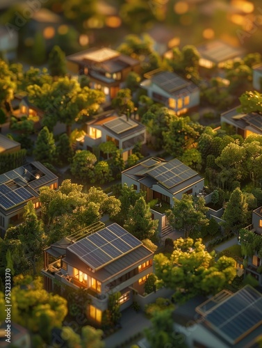 Aerial view of sustainable solar-powered residential estates © Sataporn