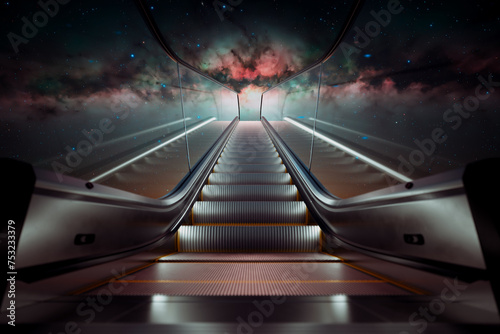 Mesmerizing Night Sky Ascend: Escalator to the Starry Cosmos © Dabarti