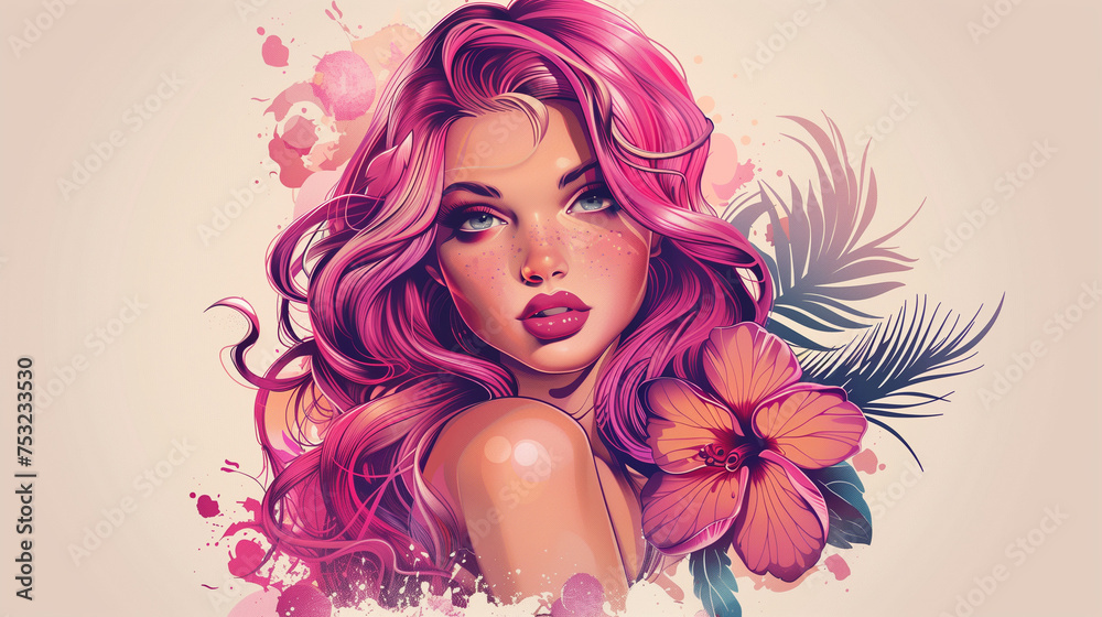 Anime Pin-Up Girl Tattoo banner illustration Anime Pin-Up Girl Tattoo banner illustration