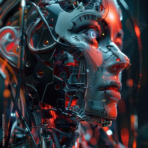 Futuristic Female Robot with Metallic Face, To convey the idea of the future of artificial intelligence and technology through a stylized and