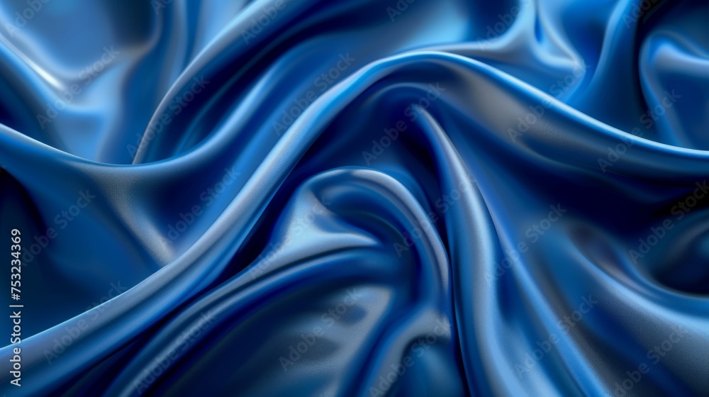 Obraz premium Blue silk luxury background. Satin fabric texture. Abstract crumpled textile waves. Elegant wallpaper design for cosmetics and beauty.