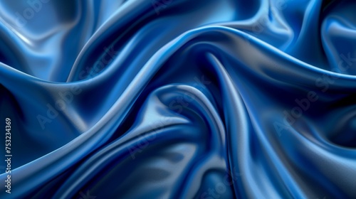 Blue silk luxury background. Satin fabric texture. Abstract crumpled textile waves. Elegant wallpaper design for cosmetics and beauty.