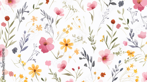 Watercolor seamless pattern with flowers. Floral des