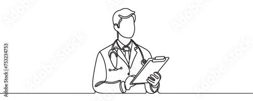 Continuous line drawing of doctor silhouette. Vector illustration.