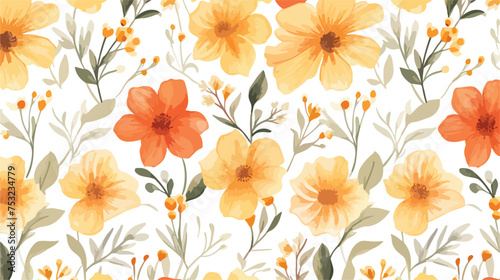 Watercolor seamless pattern with flowers. Vintage fl