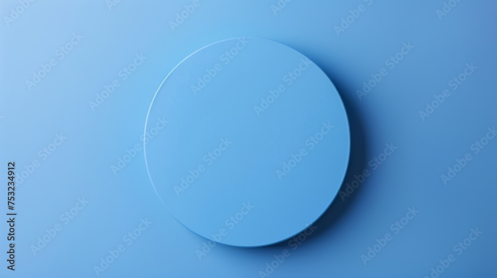 3d podium top view on a blue background. Circle stand for product. Soft minimalist platform for beauty presentation design.