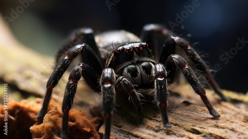 jumping spider macro close up on black background in nature. Wildlife Concept with Copy Space. 