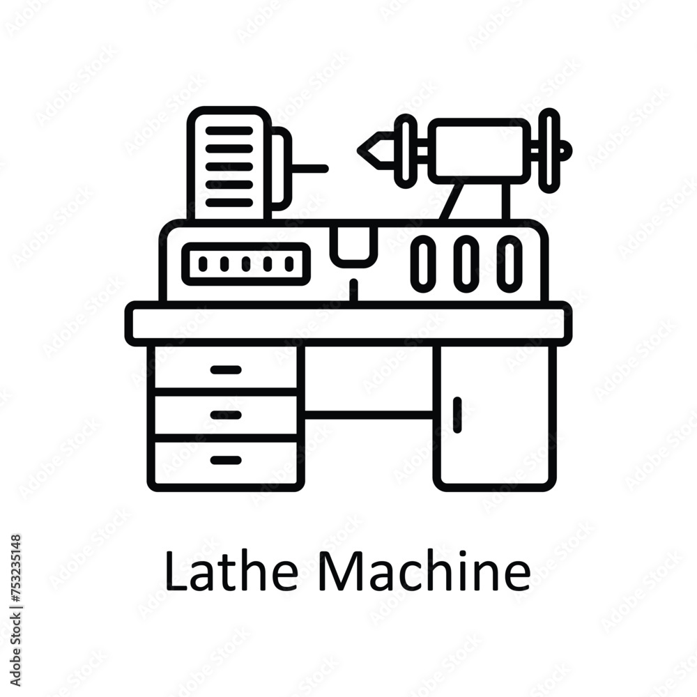 Lathe Machine vector outline icon design illustration. Manufacturing units symbol on White background EPS 10 File