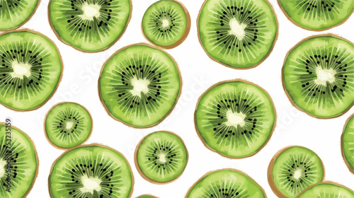 Watercolor seamless pattern with kiwi fruit. Fruity
