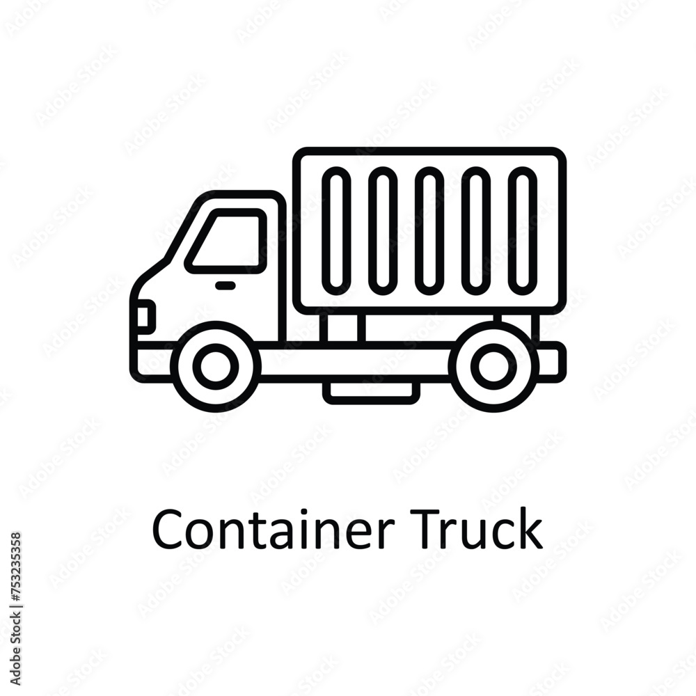 Container Truck vector outline icon design illustration. Manufacturing units symbol on White background EPS 10 File