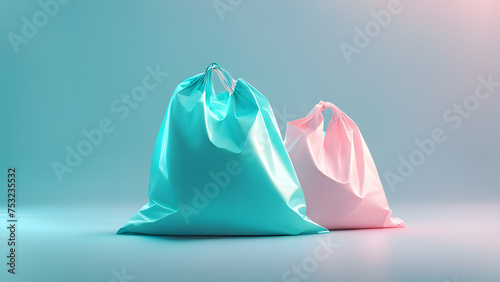 3d plastic bags on clean background for campaign to save ocean environment and earth day photo