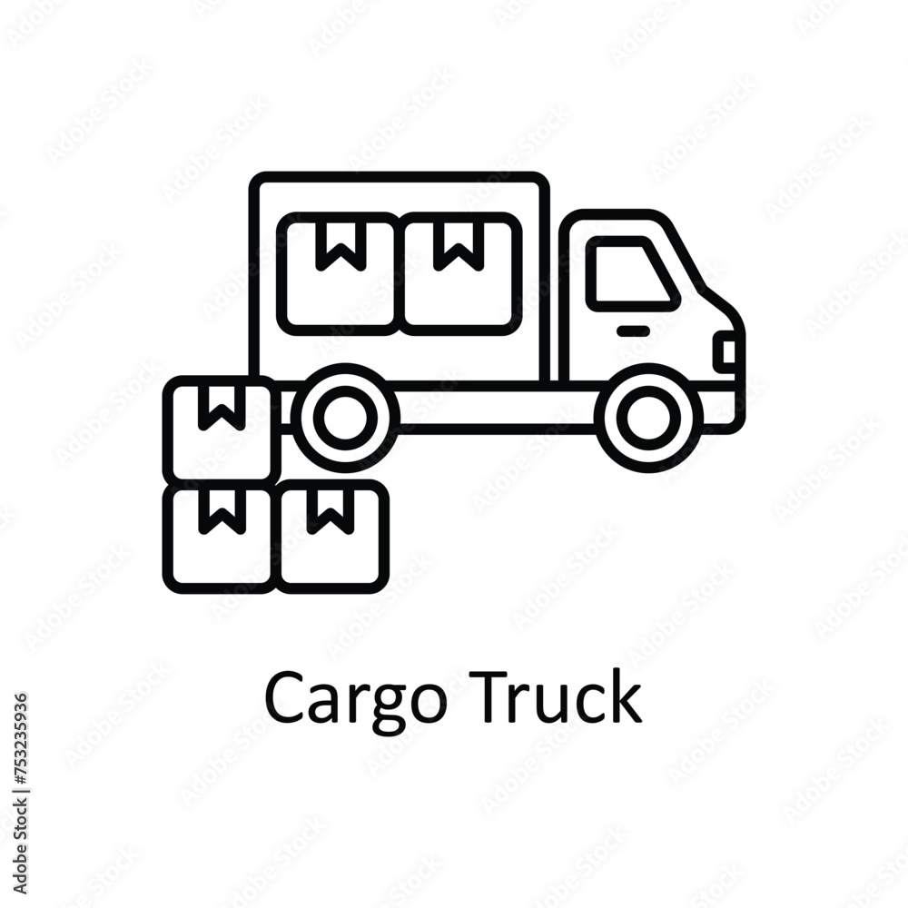 Cargo Truck vector outline icon design illustration. Manufacturing units symbol on White background EPS 10 File