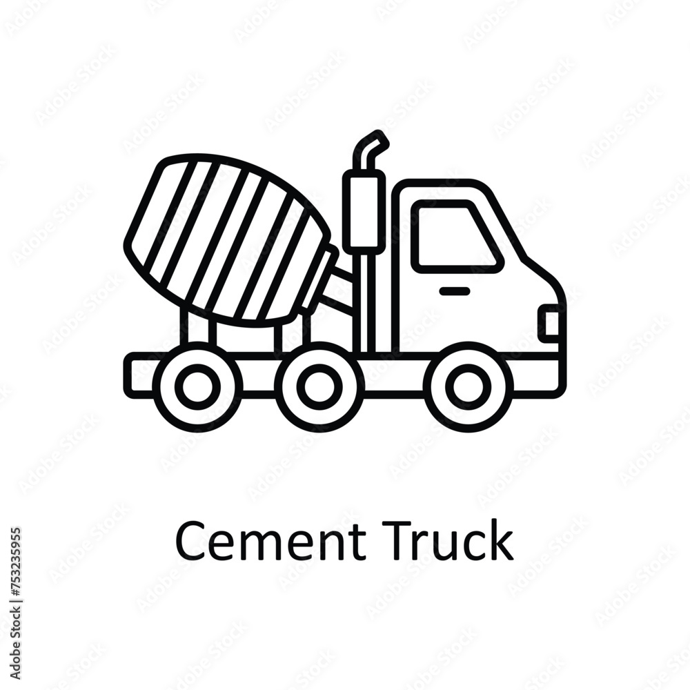 Cement Truck vector outline icon design illustration. Manufacturing units symbol on White background EPS 10 File