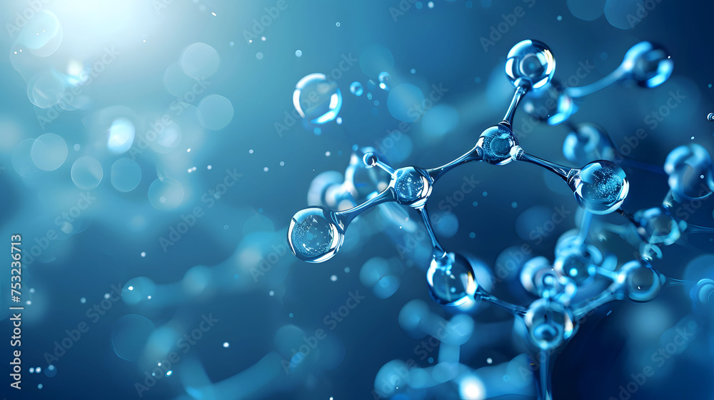 chemical molecule structure chain blue abstract background, science - obrazy, fototapety, plakaty 