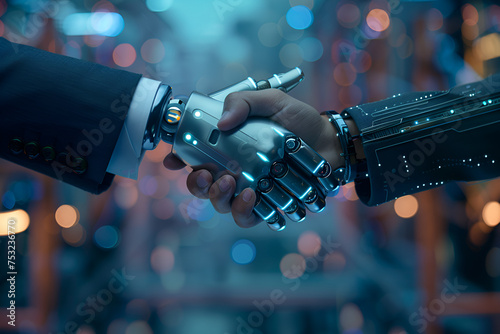 Artificial intelligence and machine learning. Shaking hands with a robotic partner