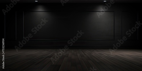 Dark room with black wall and wooden floor 