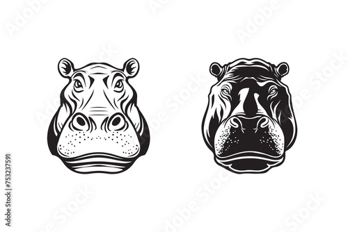 head logo hippopotamus - black and white behemoth on a white background
