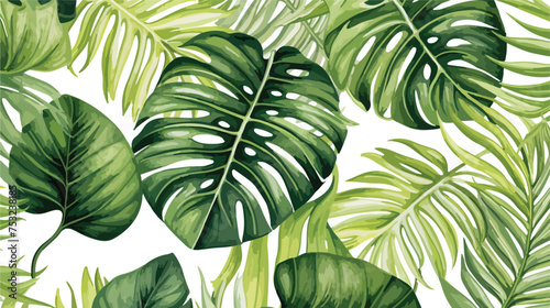 Watercolor seamless pattern with tropical leaves pal photo