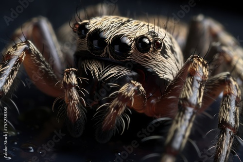 jumping spider macro close up black background high quality big size print. Wildlife Concept with Copy Space. 