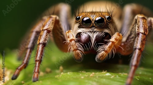 jumping spider macro close up on green leaf garden spider in nature. Wildlife Concept with Copy Space.  © John Martin