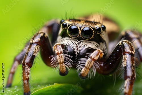 jumping spider close up in green nature or in the garden. Wildlife Concept with Copy Space.  © John Martin