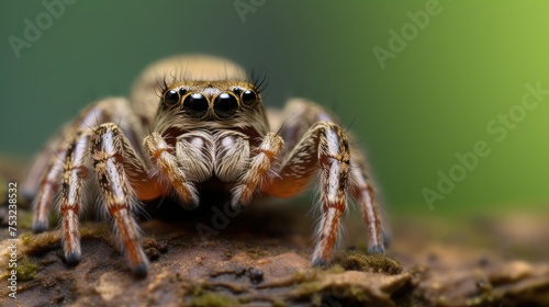 jumping spider close up in nature background. super macro spider. Wildlife Concept with Copy Space. 