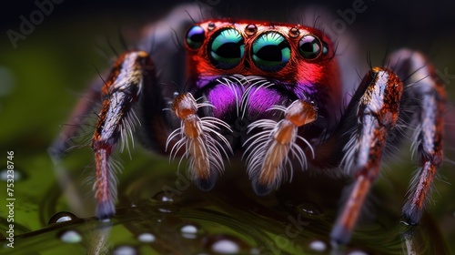 jumping spider close up macro shot of beautiful jumping spider in nature. Wildlife Concept with Copy Space. 