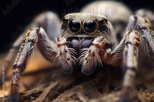 jumping spider close up in nature, macro photography of jumping spider. Wildlife Concept with Copy Space. 