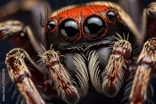 jumping spider macro close up on a black background. Wildlife Concept with Copy Space. 
