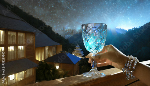 elegant woman in love raising the glass on a romantic night