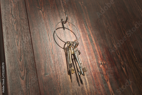 Collection of Aged Metal Keys on a Vintage Wooden Texture Surface