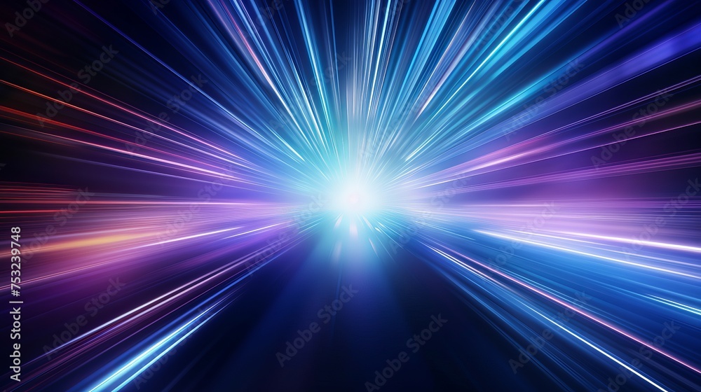 Creative vector illustration of high speed light, night traffic long exposure background. Art design speed road, way tunnel template. Concept blurred night lights, movie effect, motion element