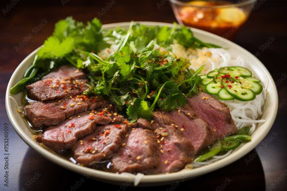 Sliced Beef with Herbs on Rice Noodles Sliced Beef with Herbs on Rice Noodles