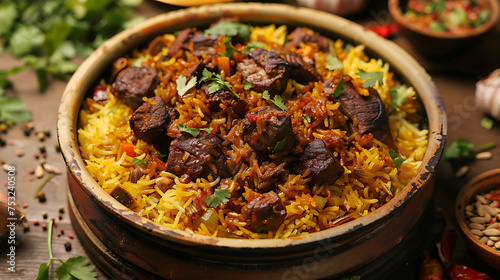 mandi dish with spiced rice and roasted meat