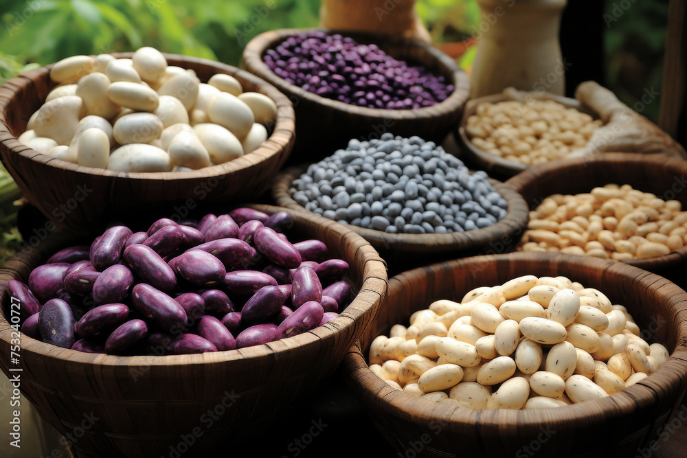 Fototapeta premium Assorted Beans in Woven Baskets