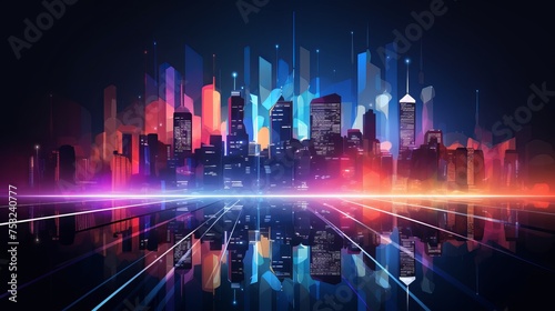 Vector illustration of an abstract night city background with light trails.